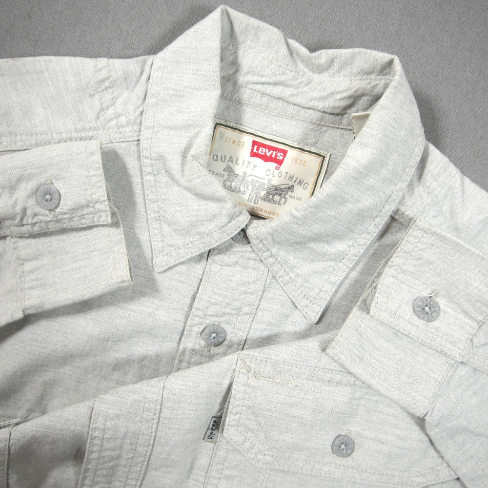 VTG 90s Levi's Western Cowboy Chambray Dual Pocket Men Shirt S Moto Rustic Retro